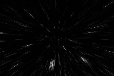 Siyah arkaplan üzerindeki Bokeh beyaz çizgileri, soyut hız ışık hareketi bulanık dokusu, parçacık veya uzay yolculuğu, siyah ve beyaz ekstrüzyon etkisi