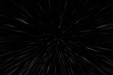 Siyah arkaplan üzerindeki Bokeh beyaz çizgileri, soyut hız ışık hareketi bulanık dokusu, parçacık veya uzay yolculuğu, siyah ve beyaz ekstrüzyon etkisi