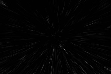 Siyah arkaplan üzerindeki Bokeh beyaz çizgileri, soyut hız ışık hareketi bulanık dokusu, parçacık veya uzay yolculuğu, siyah ve beyaz ekstrüzyon etkisi