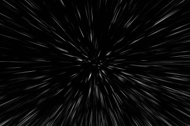 Siyah arkaplan üzerindeki Bokeh beyaz çizgileri, soyut hız ışık hareketi bulanık dokusu, parçacık veya uzay yolculuğu, siyah ve beyaz ekstrüzyon etkisi