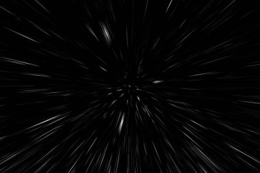 Siyah arkaplan üzerindeki Bokeh beyaz çizgileri, soyut hız ışık hareketi bulanık dokusu, parçacık veya uzay yolculuğu, siyah ve beyaz ekstrüzyon etkisi