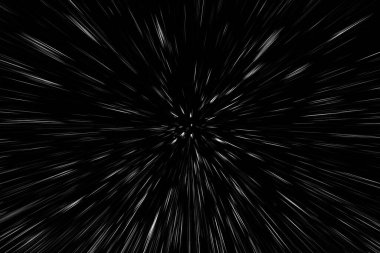 Siyah arkaplan üzerindeki Bokeh beyaz çizgileri, soyut hız ışık hareketi bulanık dokusu, parçacık veya uzay yolculuğu, siyah ve beyaz ekstrüzyon etkisi