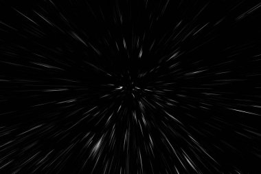 Siyah arkaplan üzerindeki Bokeh beyaz çizgileri, soyut hız ışık hareketi bulanık dokusu, parçacık veya uzay yolculuğu, siyah ve beyaz ekstrüzyon etkisi