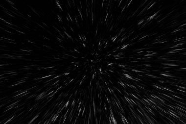 Siyah arkaplan üzerindeki Bokeh beyaz çizgileri, soyut hız ışık hareketi bulanık dokusu, parçacık veya uzay yolculuğu, siyah ve beyaz ekstrüzyon etkisi