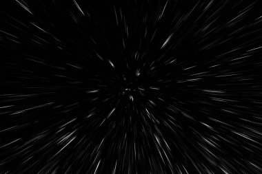 Siyah arkaplan üzerindeki Bokeh beyaz çizgileri, soyut hız ışık hareketi bulanık dokusu, parçacık veya uzay yolculuğu, siyah ve beyaz ekstrüzyon etkisi