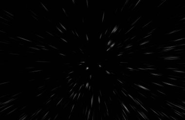 Siyah arkaplan üzerindeki Bokeh beyaz çizgileri, soyut hız ışık hareketi bulanık dokusu, parçacık veya uzay yolculuğu, siyah ve beyaz ekstrüzyon etkisi, illüstrasyon