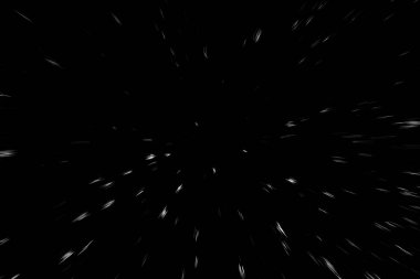 Siyah arkaplan üzerindeki Bokeh beyaz çizgileri, soyut hız ışık hareketi bulanık dokusu, parçacık veya uzay yolculuğu, siyah ve beyaz ekstrüzyon etkisi, illüstrasyon