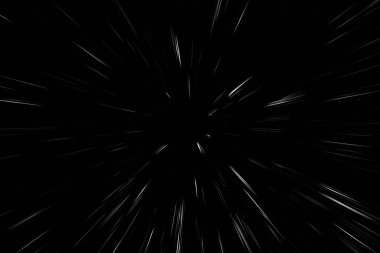 Siyah arkaplan üzerindeki Bokeh beyaz çizgileri, soyut hız ışık hareketi bulanık dokusu, parçacık veya uzay yolculuğu, siyah ve beyaz ekstrüzyon etkisi, illüstrasyon