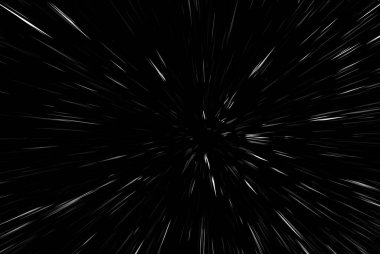 Siyah arkaplan üzerindeki Bokeh beyaz çizgileri, soyut hız ışık hareketi bulanık dokusu, parçacık veya uzay yolculuğu, siyah ve beyaz ekstrüzyon etkisi, illüstrasyon