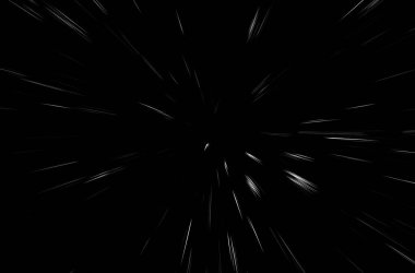 Siyah arkaplan üzerindeki Bokeh beyaz çizgileri, soyut hız ışık hareketi bulanık dokusu, parçacık veya uzay yolculuğu, siyah ve beyaz ekstrüzyon etkisi, illüstrasyon