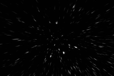 Siyah arkaplan üzerindeki Bokeh beyaz çizgileri, soyut hız ışık hareketi bulanık dokusu, parçacık veya uzay yolculuğu, siyah ve beyaz ekstrüzyon etkisi, illüstrasyon