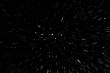 Siyah arkaplan üzerindeki Bokeh beyaz çizgileri, soyut hız ışık hareketi bulanık dokusu, parçacık veya uzay yolculuğu, siyah ve beyaz ekstrüzyon etkisi, illüstrasyon