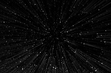Siyah arkaplan üzerindeki Bokeh beyaz çizgileri, soyut hız ışık hareketi bulanık dokusu, parçacık veya uzay yolculuğu, siyah ve beyaz ekstrüzyon etkisi, illüstrasyon