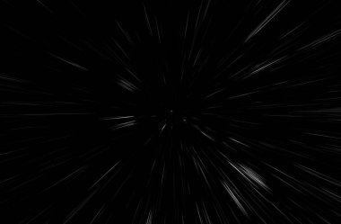 Siyah arkaplan üzerindeki Bokeh beyaz çizgileri, soyut hız ışık hareketi bulanık dokusu, parçacık veya uzay yolculuğu, siyah ve beyaz ekstrüzyon etkisi, illüstrasyon