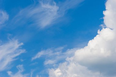 Mavi gökyüzü ve güzel sirrus bulutları güneşli bir günde, arka plan dokusu