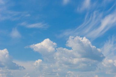 Mavi gökyüzü ve güzel sirrus bulutları güneşli bir günde, arka plan dokusu