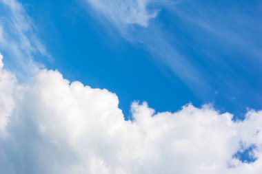 Mavi gökyüzü ve güzel sirrus bulutları güneşli bir günde, arka plan dokusu