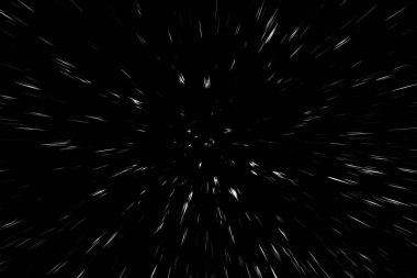 Siyah arkaplan üzerindeki Bokeh beyaz çizgileri, soyut hız ışık hareketi bulanık dokusu, parçacık veya uzay yolculuğu, siyah ve beyaz ekstrüzyon etkisi