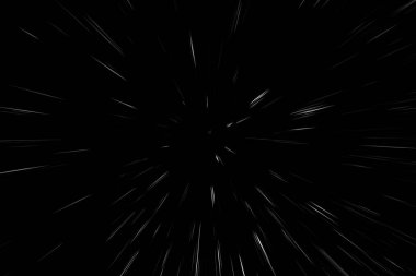 Siyah arkaplan üzerindeki Bokeh beyaz çizgileri, soyut hız ışık hareketi bulanık dokusu, parçacık veya uzay yolculuğu, siyah ve beyaz ekstrüzyon etkisi