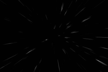 Siyah arkaplan üzerindeki Bokeh beyaz çizgileri, soyut hız ışık hareketi bulanık dokusu, parçacık veya uzay yolculuğu, siyah ve beyaz ekstrüzyon etkisi