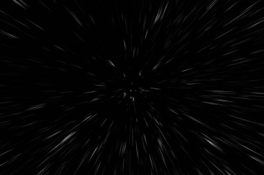Siyah arkaplan üzerindeki Bokeh beyaz çizgileri, soyut hız ışık hareketi bulanık dokusu, parçacık veya uzay yolculuğu, siyah ve beyaz ekstrüzyon etkisi