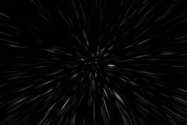 Siyah arkaplan üzerindeki Bokeh beyaz çizgileri, soyut hız ışık hareketi bulanık dokusu, parçacık veya uzay yolculuğu, siyah ve beyaz ekstrüzyon etkisi