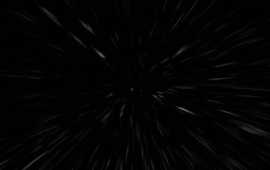 Siyah arkaplan üzerindeki Bokeh beyaz çizgileri, soyut hız ışık hareketi bulanık dokusu, parçacık veya uzay yolculuğu, siyah ve beyaz ekstrüzyon etkisi