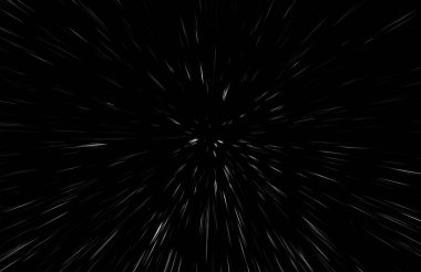 Siyah arkaplan üzerindeki Bokeh beyaz çizgileri, soyut hız ışık hareketi bulanık dokusu, parçacık veya uzay yolculuğu, siyah ve beyaz ekstrüzyon etkisi