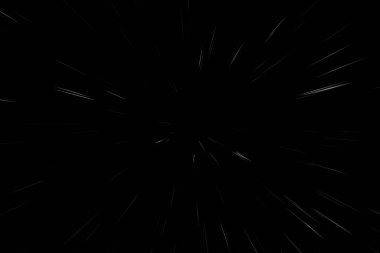 Siyah arkaplan üzerindeki Bokeh beyaz çizgileri, soyut hız ışık hareketi bulanık dokusu, parçacık veya uzay yolculuğu, siyah ve beyaz ekstrüzyon etkisi