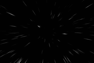 Siyah arkaplan üzerindeki Bokeh beyaz çizgileri, soyut hız ışık hareketi bulanık dokusu, parçacık veya uzay yolculuğu, siyah ve beyaz ekstrüzyon etkisi