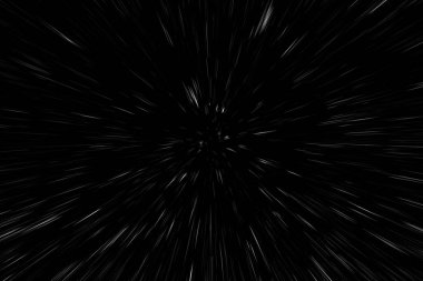 Siyah arkaplan üzerindeki Bokeh beyaz çizgileri, soyut hız ışık hareketi bulanık dokusu, parçacık veya uzay yolculuğu, siyah ve beyaz ekstrüzyon etkisi