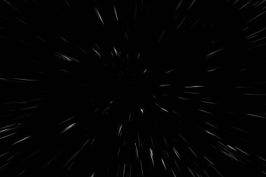 Siyah arkaplan üzerindeki Bokeh beyaz çizgileri, soyut hız ışık hareketi bulanık dokusu, parçacık veya uzay yolculuğu, siyah ve beyaz ekstrüzyon etkisi