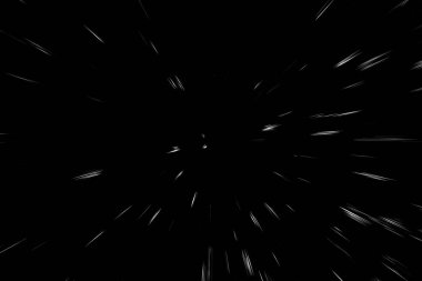 Siyah arkaplan üzerindeki Bokeh beyaz çizgileri, soyut hız ışık hareketi bulanık dokusu, parçacık veya uzay yolculuğu, siyah ve beyaz ekstrüzyon etkisi