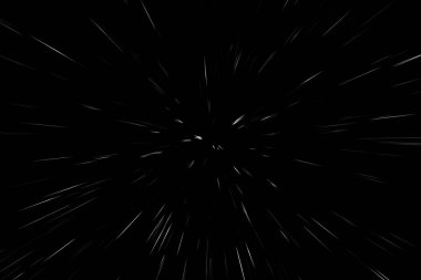 Siyah arkaplan üzerindeki Bokeh beyaz çizgileri, soyut hız ışık hareketi bulanık dokusu, parçacık veya uzay yolculuğu, siyah ve beyaz ekstrüzyon etkisi