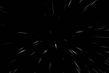 Siyah arkaplan üzerindeki Bokeh beyaz çizgileri, soyut hız ışık hareketi bulanık dokusu, parçacık veya uzay yolculuğu, siyah ve beyaz ekstrüzyon etkisi