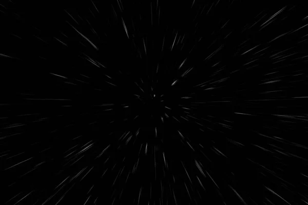 黒の背景 抽象化 抽象的な速度光の動きのぼかしのテクスチャ 粒子や宇宙旅行 黒と白の押出効果に白い線 — ストック写真