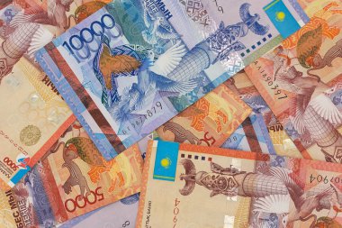 Kazakistan parası arka plan dokusunu faturalar. tenge banknotları