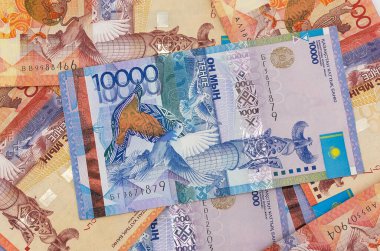 Kazakistan parası arka plan dokusunu faturalar. tenge banknotları