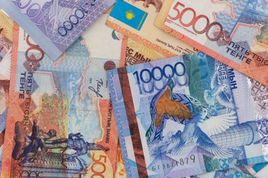 Kazakistan parası arka plan dokusunu faturalar. tenge banknotları
