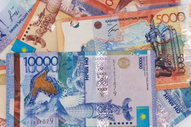 Kazakistan parası arka plan dokusunu faturalar. tenge banknotları