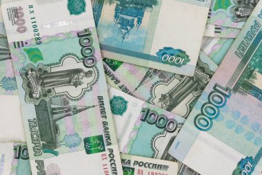 Rus parası arka plan dokusunu destekler. Rus parası, faturalar