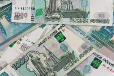 Rus parası arka plan dokusunu destekler. Rus parası, faturalar