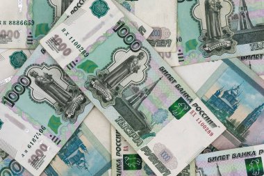 Rus parası arka plan dokusunu destekler. Rus parası, faturalar