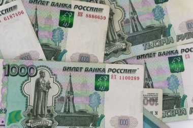 Rus parası arka plan dokusunu destekler. Rus parası, faturalar