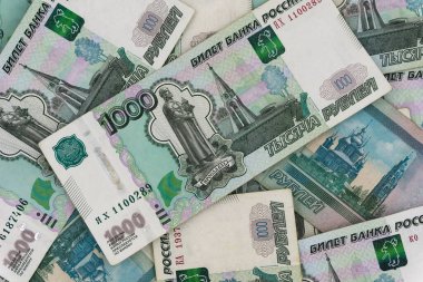 Rus parası arka plan dokusunu destekler. Rus parası, faturalar