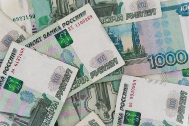 Rus parası arka plan dokusunu destekler. Rus parası, faturalar