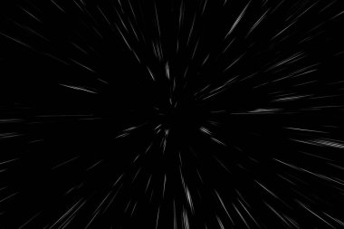 Siyah arkaplan üzerindeki Bokeh beyaz çizgileri, soyut hız ışık hareketi bulanık dokusu, yıldız parçacığı veya uzay yolculuğu, siyah ve beyaz ekstrüzyon etkisi