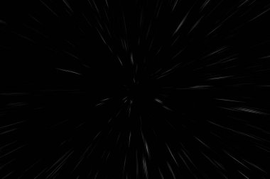 Siyah arkaplan üzerindeki Bokeh beyaz çizgileri, soyut hız ışık hareketi bulanık dokusu, yıldız parçacığı veya uzay yolculuğu, siyah ve beyaz ekstrüzyon etkisi