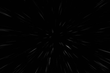 Siyah arkaplan üzerindeki Bokeh beyaz çizgileri, soyut hız ışık hareketi bulanık dokusu, yıldız parçacığı veya uzay yolculuğu, siyah ve beyaz ekstrüzyon etkisi