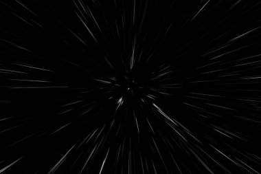 Siyah arkaplan üzerindeki Bokeh beyaz çizgileri, soyut hız ışık hareketi bulanık dokusu, yıldız parçacığı veya uzay yolculuğu, siyah ve beyaz ekstrüzyon etkisi